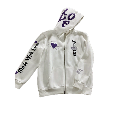 White Love More Full Zip Hoodie