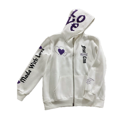 White Love More Full Zip Hoodie